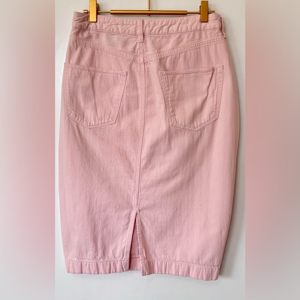 Madewell| Blush Pink 100% Cotton Denim Midi Fitted Pencil Skirt Sz 28 Regular - Picture 3 of 4
